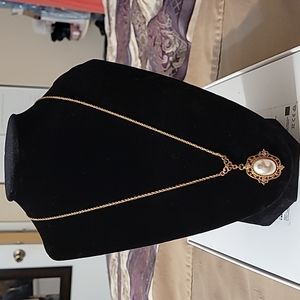 Vintage Estate Sale find. Gold plated necklace w/ faux pearl & diamond accents